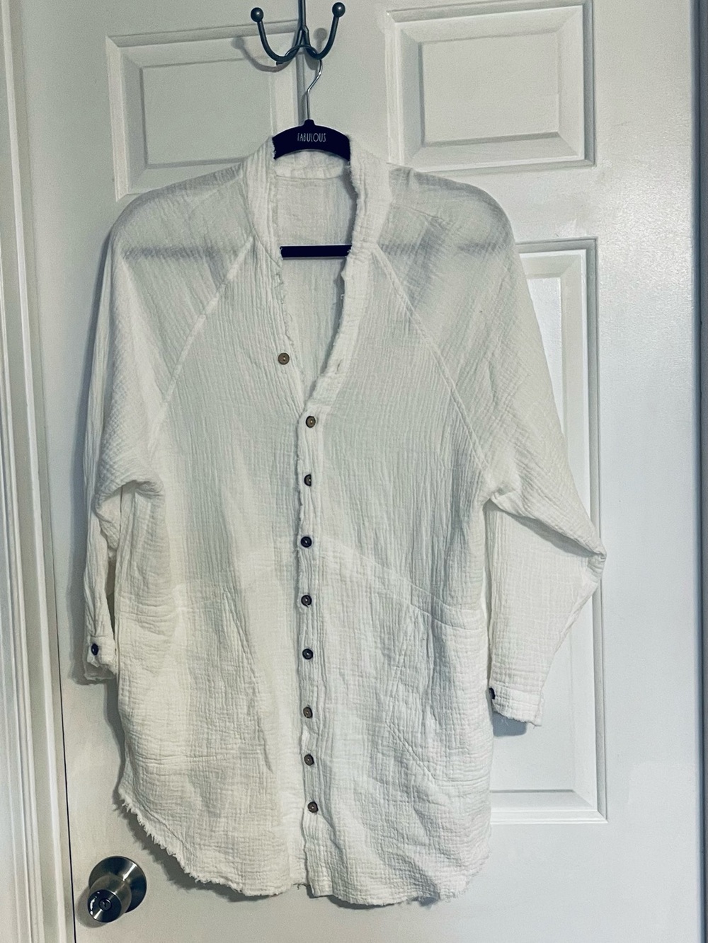 Lightweight White Button-Up Gauze Cover up Shirt